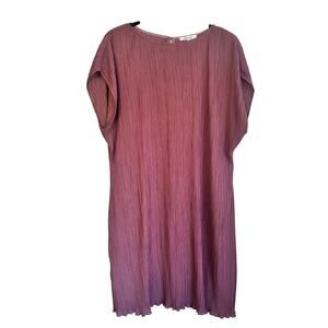 New Madewell Plissé Mini Tee Dress Purple Sz 16 Pleated Cap Sleeve